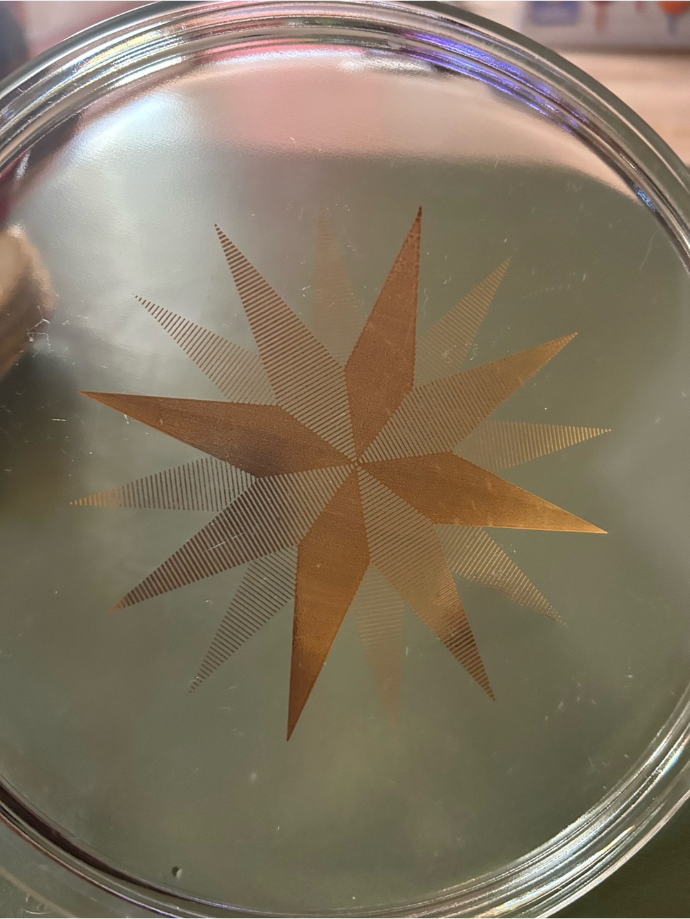 Vintage Pyrex Zodiac 475-C6 Clear Glass Lid ONLY Gold Starburst Collectible